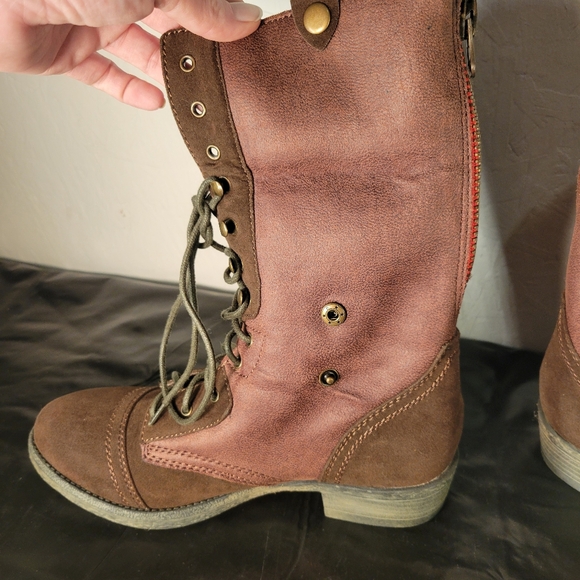 r.b.l.s. Brown Faux Fur Lined Lace-Up Combat Boots Women’s 8.5 - Picture 14 of 15